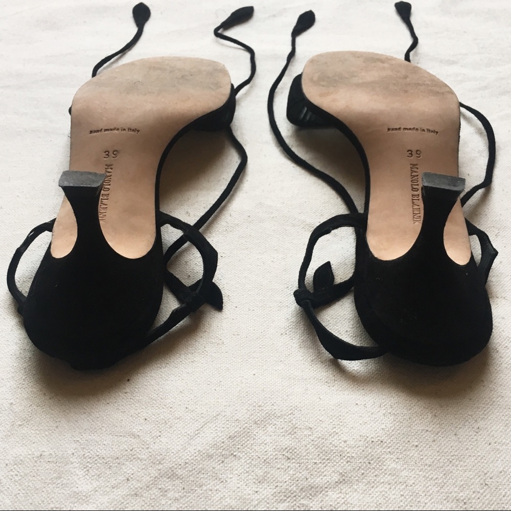 Manolo Blahnik Suede Lace-Up Sandals Black Size 39 - Picture 4 of 6